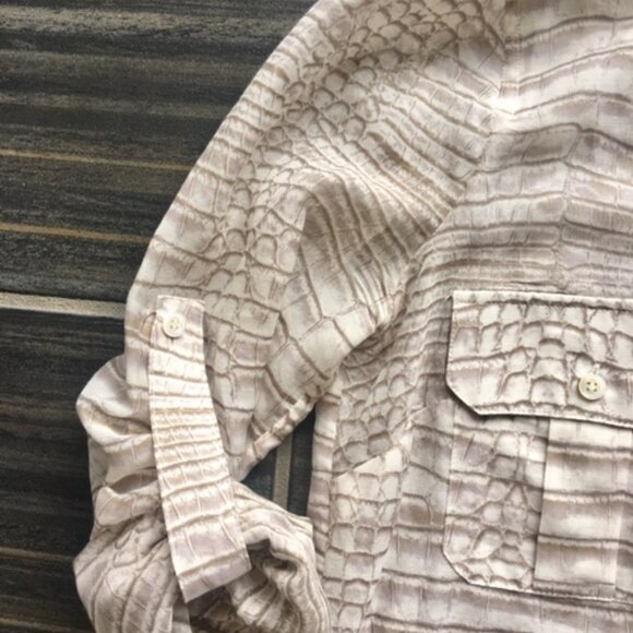 BCBG MaxAzria cotton/silk snake print button front blouse size xs - Picture 6 of 11